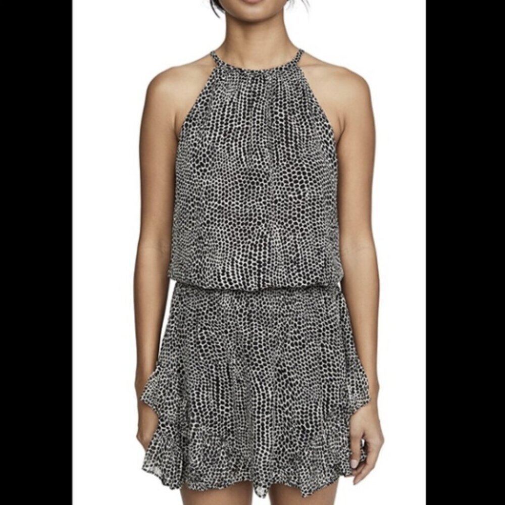 Ramy Brook BITSY 100% Silk Black & White Polka Dot Sleeveless Drop Waist Dress - Picture 3 of 16